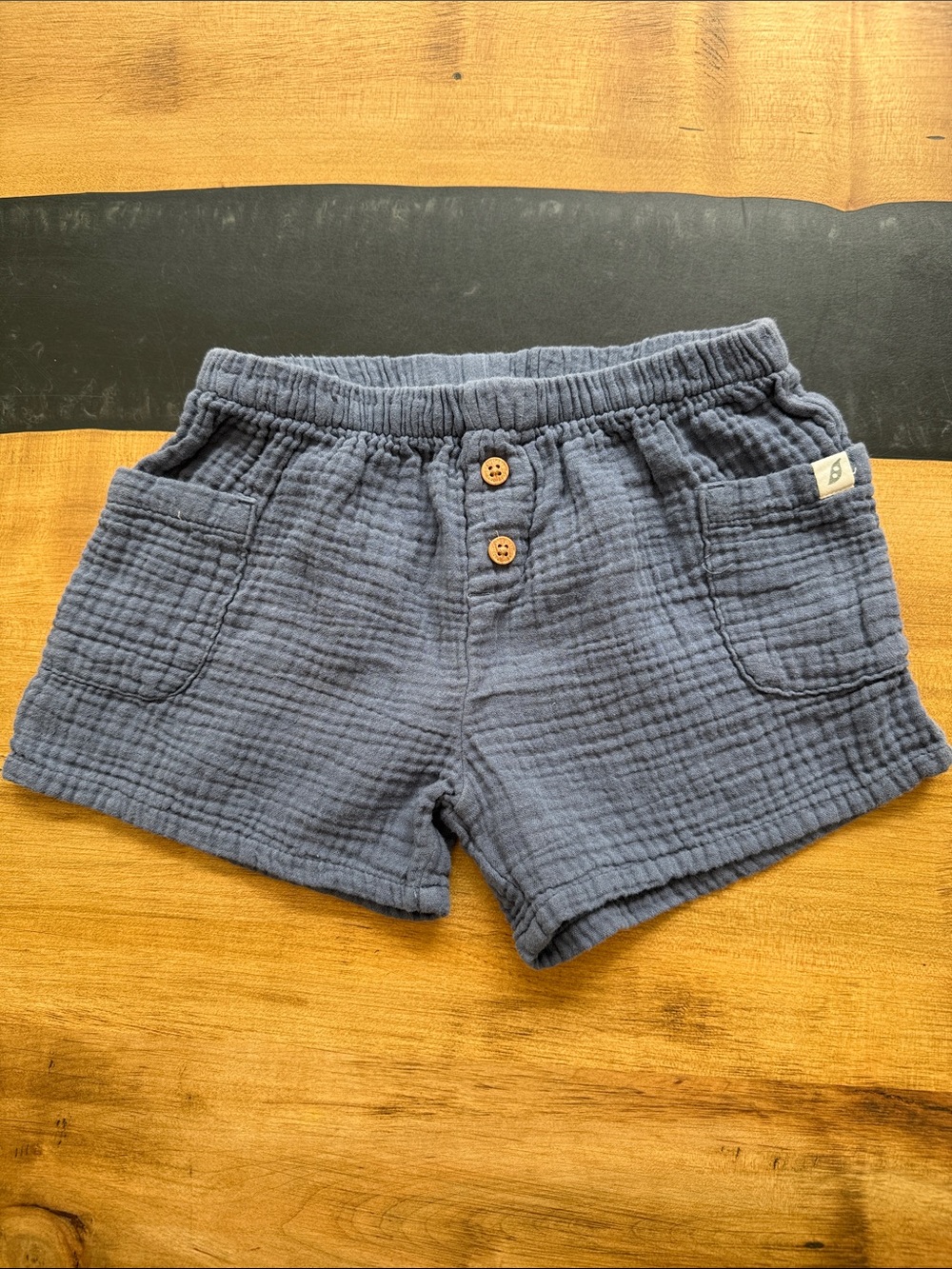 Soft Cotton Gauze Navy Kids Shorts with Button Detail